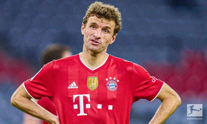 Reaksi penyerang Bayern Muenchen, Thomas Mueller.