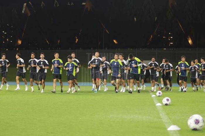 Sesi latihan timnas Indonesia jelang lawan Arab Saudi di King Abdullah Sport City, Jeddah pada Selasa (3/9/2024).