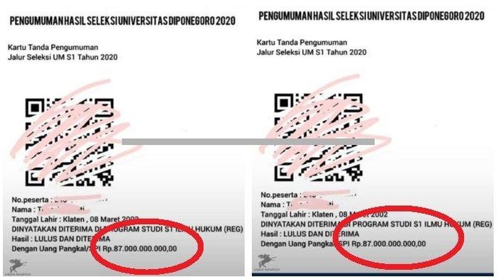 Viral mahasiswa diminta uang pangkal Rp 87 miliar setelah diterima di Undip.
