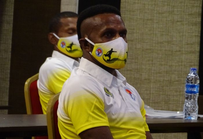 Kapten Persipura Jayapura, Boaz Solossa, saat mengikuti kursus lisensi C PSSI di Bali, 1-16 November 2020.