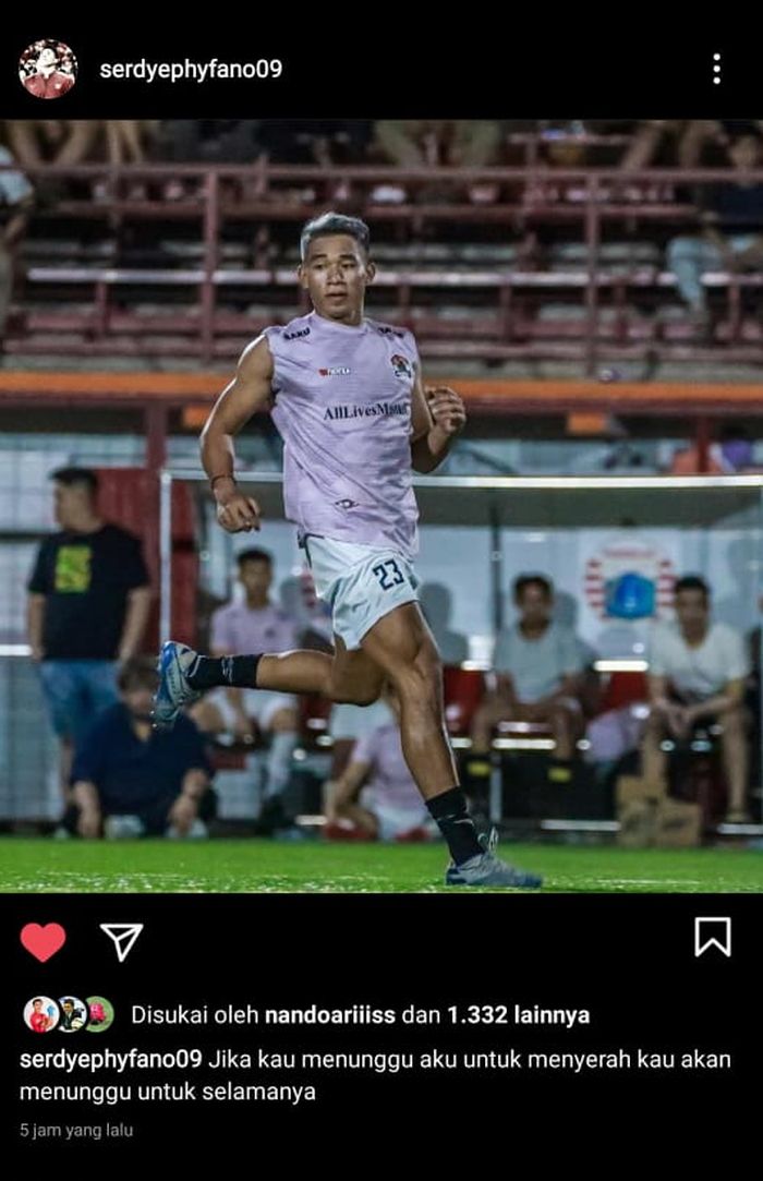 Unggahan terbaru Serdy Ephy Fano di Instagram, Jumat (11/12/2020), setelah dicoret dari timnas U-19 Indonesia.