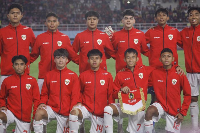 Skuad timnas U-16 Indonesia saat melawan timnas U-16 Laos pada babak fase grup ASEAN Cup U-16 2024, Kamis (27/6/2024).