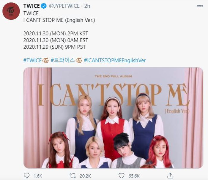 Twice saat beri info jadwal perilisan lagu 'I Cant Stop Me' Versi Bahasa Inggris.