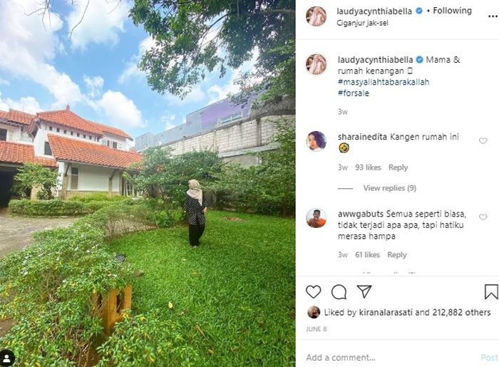 Postingan Bella yang umumkan penjualan rumah mewahnya
