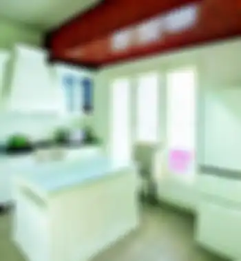 Dapur aman air dan api. Papan semen dicat cokelat untuk plafon. 