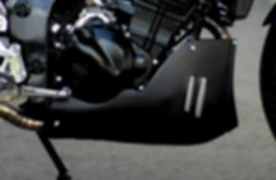 Skidplate bikin bagian bawah mesin Kawasaki Ninja 250R, sehingga terlihat padat