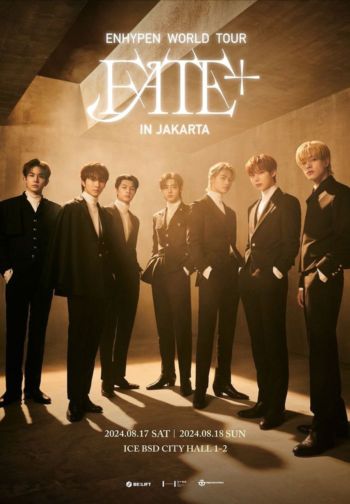 Poster konser ENHYPEN di Jakarta bertajuk FATE PLUS pada 17-18 Agustus 2024
