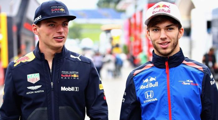 Duet pembalap Red Bull musim 2019, Max Verstappen (kiri) dan Pierre Gasly (kanan)