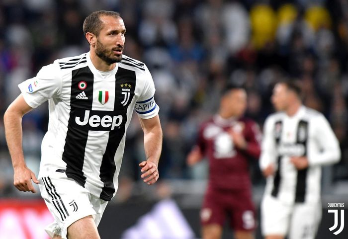 Bek asal Italia, Giorgio Chiellini, saat membela Juventus.