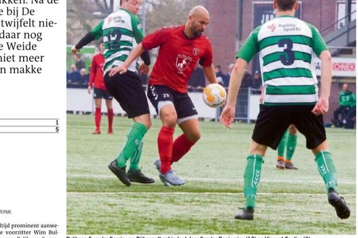 Striker naturalisasi Indonesia, Sergio van Dijk saat membela VV Pelikaan-S saat menang atas VV De Wide dengan skor 5-1 pada kompetisi di Zaterdag 2E klasse J, 6 April 2019