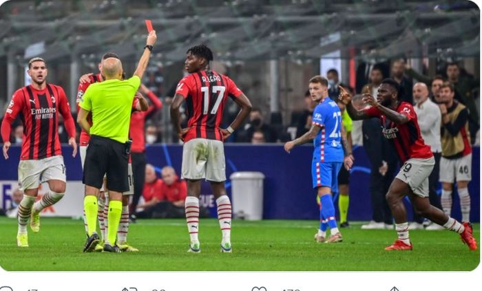 Kartu merah untuk Franck Kessie di laga AC Milan vs Atletico Madrid pada matchday 2 Liga Champions, Selasa (28/9/2021) WIB di San Siro.