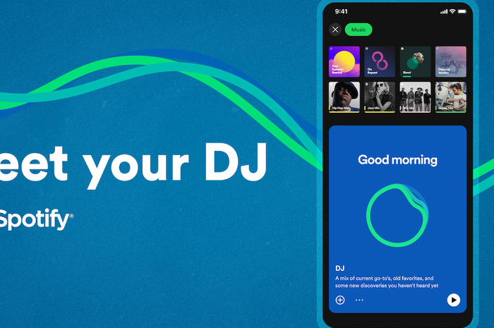 Fitur AI DJ Spotify yang menggunakan AI (kecerdasan buatan) untuk membuat kurasi lagu.