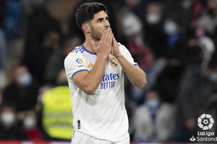 Ekspresi pemain Real Madrid, Marco Asensio, pada laga pekan ke-23 Liga Spanyol 2021-2022 versus Granada di Santiago Bernabeu, Madrid, Spanyol, Minggu (6/2/2022) waktu setempat atau Senin dini hari WIB.