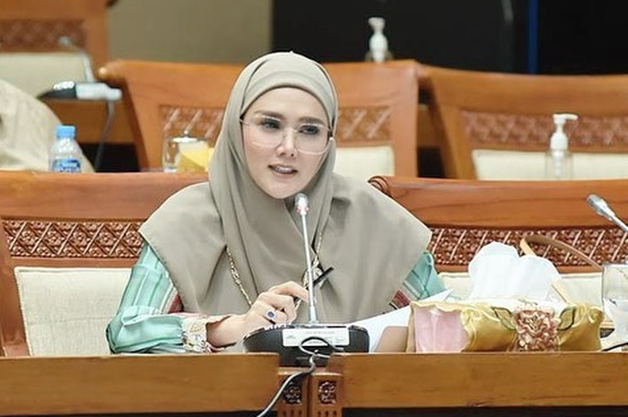Tampilan Mulan Jameela saat rapat DPR