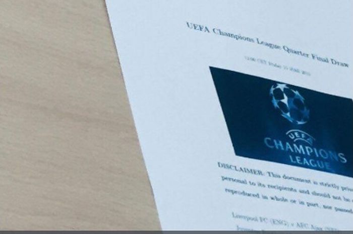 Hasil undian perempat final Liga Champions 2018-2019 diduga bocor di media sosial