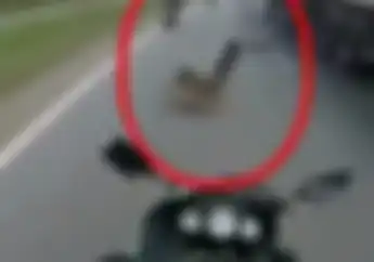 Apes! Video Detik-Detik Biker Kawasaki Ninja Terjatuh Setelah Melindas Sesuatu Yang Lepas Dari Truk