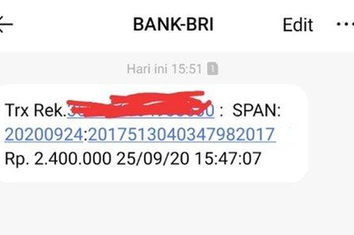 Ilustrasi SMS dari bank BRI. Lewat HP Cek Penerima Bantuan Pemerintah Rp 2,4 Juta, Begini Caranya