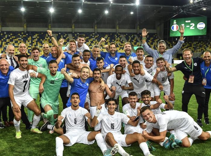 Selebrasi Israel usai merayakan kelolosan ke ajang Piala Dunia U-20 2023 di Indonesia