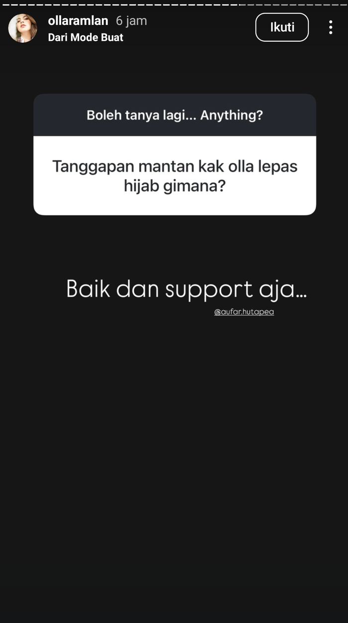 Respons Aufar Hutapea terkait Olla Ramlan lepas hijab.