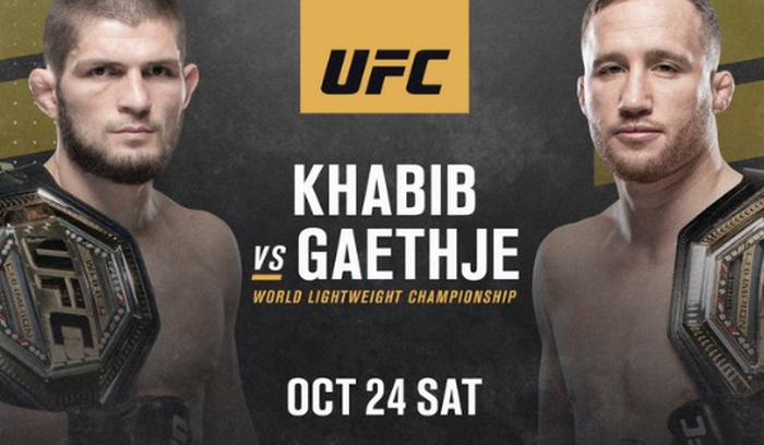 Khabib Nurmagomedov vs Justin Gaethje di UFC 254 pada 24 Oktober 2020.