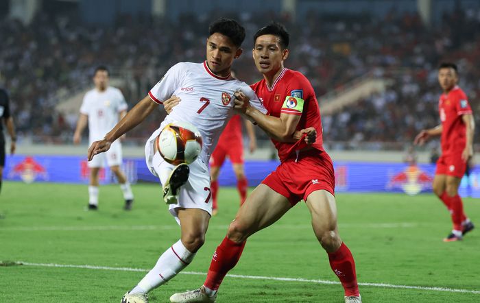 Aksi Marselino Ferdinan di laga Timnas Indonesia vs Vietnam pada laga keempat Grup F Putaran Kedua Kualifikasi Piala Dunia 2026 Zona Asia di Stadion My Dinh, Hanoi, pada Selasa (26/3/2024).