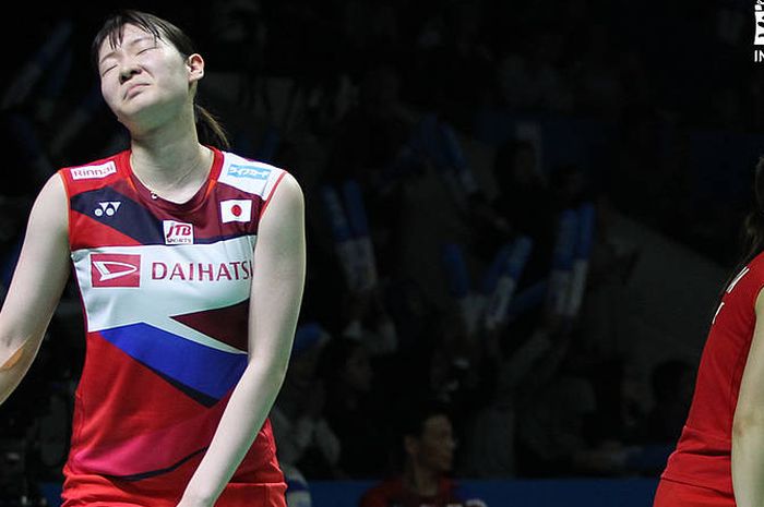 Pasangan ganda putri Indonesia, Mayu Matsumoto/Wakana Nagahara, tampil pada Indonesia Open 2019 di Istora Senayan, Jakarta.