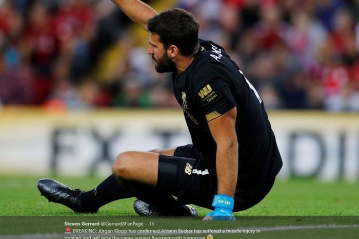 Kiper Liverpool, Alisson Becker, mengalami cedera dalam pertandingan.