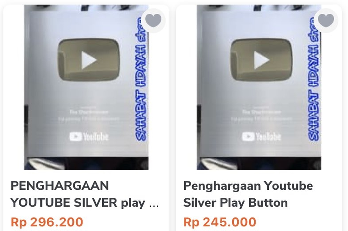 Silver Play Button yang dijual di e-commerce