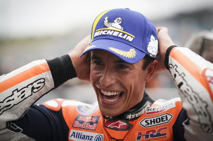 Pembalap Repsol Honda, Marc Marquez, setelah sesi kualifikasi MotoGP Jepang 2022 di Sirkuit Motegi, Sabtu (24/9/2022).