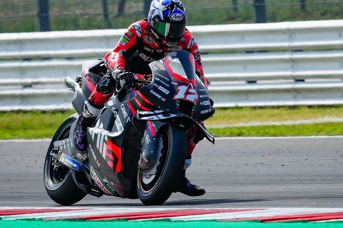 Pembalap Aprilia Racing, Maverick Vinales pada balapan di MotoGP San Marino 2022, Minggu (4/9/2022)