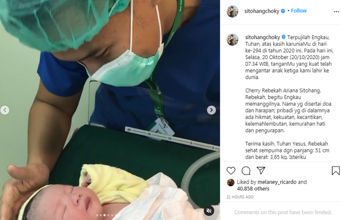 Momen kelahiran anak ketiga Choky Sitohang, Selasa (20/10/2020).