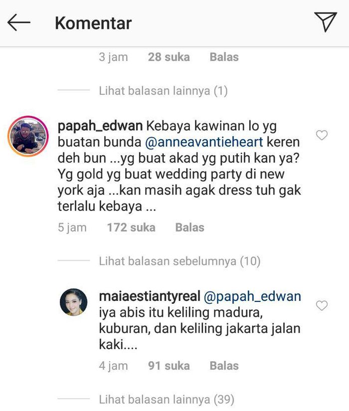 Komentar Papah Edwan Mengenai Kebaya Pernikahan Maia Estianty